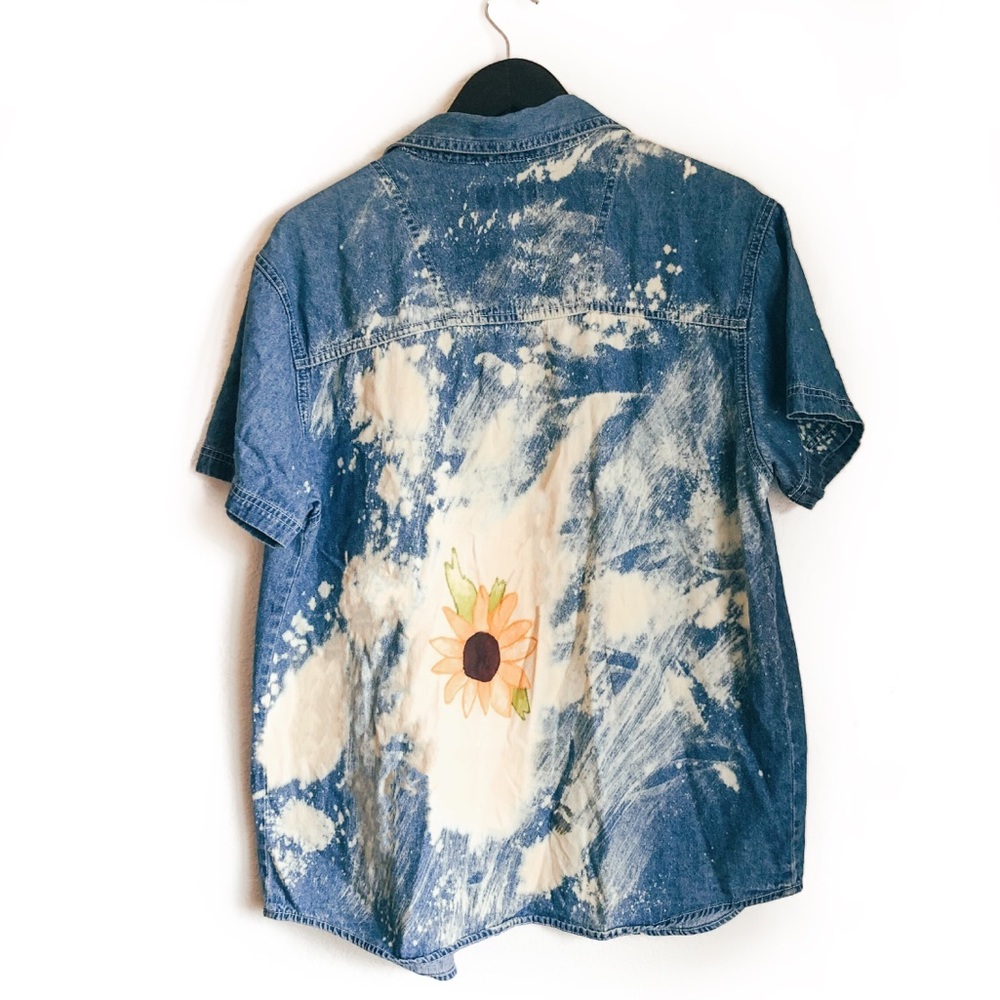 Bleach washed sunflower 🌻 jean shirt